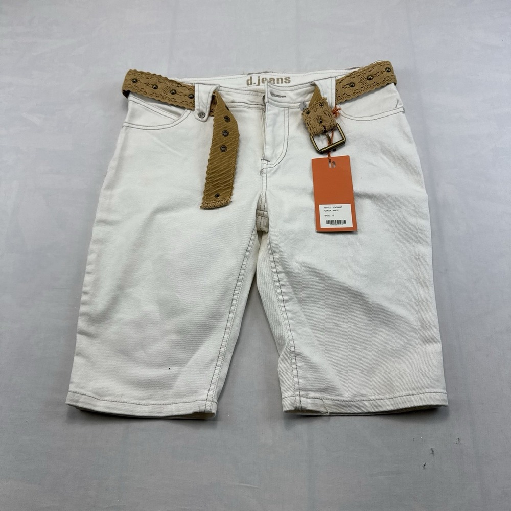 d.jeans Womens Size 10 White Denim Bermuda Shorts Crochet Belt NWT